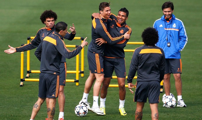 Pepe Di Maria Marcelo Cristiano Ronaldo e Casemiro real madrid treino (Foto: Agência Reuters)