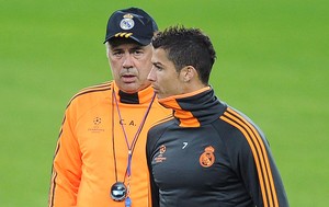 Carlos Ancelotti e Cristiano Ronaldo Treino Real Madrid (Foto: Agência EFE)