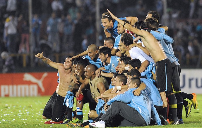 Comemoração do Uruguai contra a Jordânia (Foto: Agência AFP )