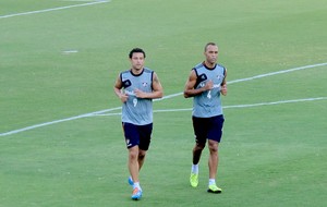 Fred e Leandro Euzébio no treino do Fluminense (Foto: Richard Souza)