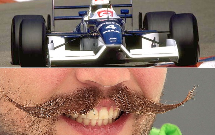 Carro 1990 - Tyrrell comparado com um bigode (Foto: Editoria de Arte)