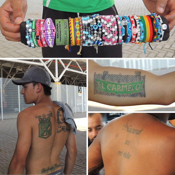 torcedores Nacional de Medellín na Arena do Grêmio (Foto: Paula Menezes)