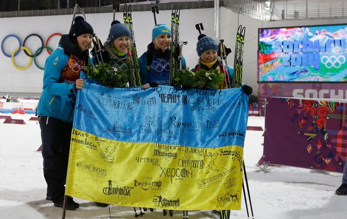 Olimpiadas de Inverno Sochi - Biatlo - Ucrânia campeã (Foto: AP)