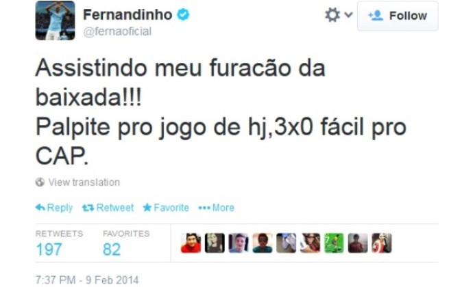 Fernandinho Twitter Atlético-PR (Foto: Reprodução)