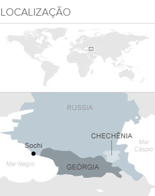 info mapa Sochi Geórgia Chechênia (Foto: infoesporte)