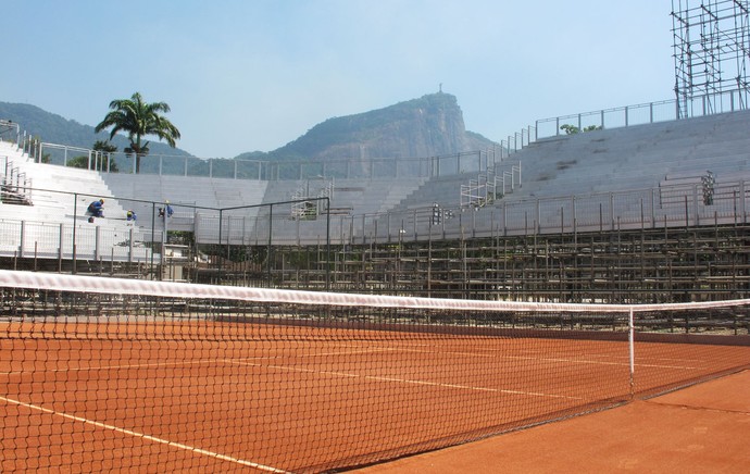 Obras da quadra central do Rio Open (Foto: Matheus Tibúrcio)