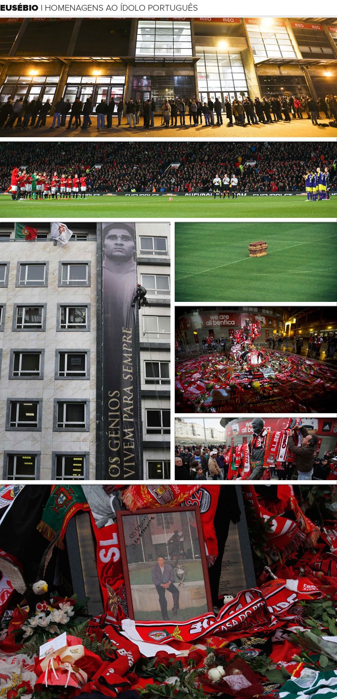 MOSAICO homenagens a Eusebio benfica portugal Estádio da Luz (Foto: Editoria de arte)