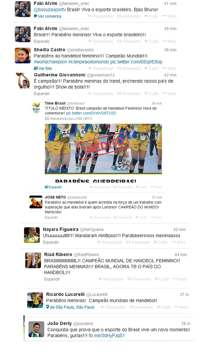 Brasil handebol campeão atletas twitter    (Foto: Reprodução )