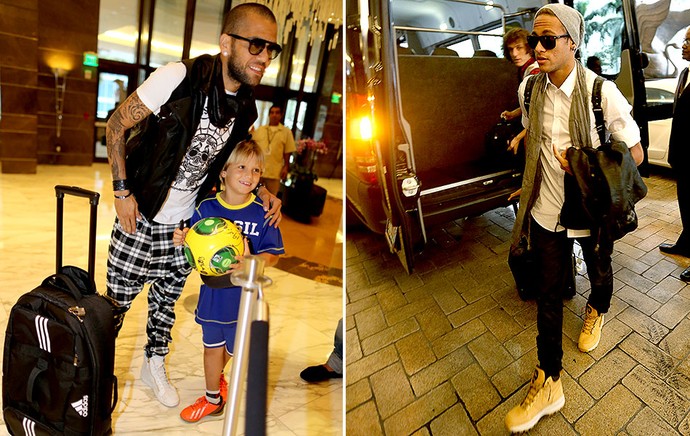 montagem Seleção Daniel Alves e Neymar chegada hotel Miami (Foto:  Bruno Domingos / Mowa PRess)