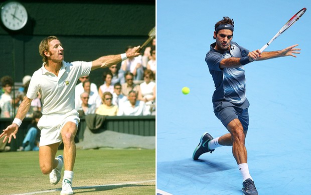 montagem tênis Roger Federer e Rod Laver (Foto: Editoria de Arte)