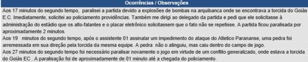 Súmula - Goiás x Atlético-PR (Foto: Reprodução)