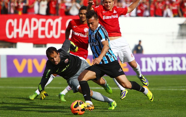 Vargas dribla Muriel e marca o gol do Grêmio no Gre-Nal (Foto: Lucas Uebel/Divulgação, Grêmio)