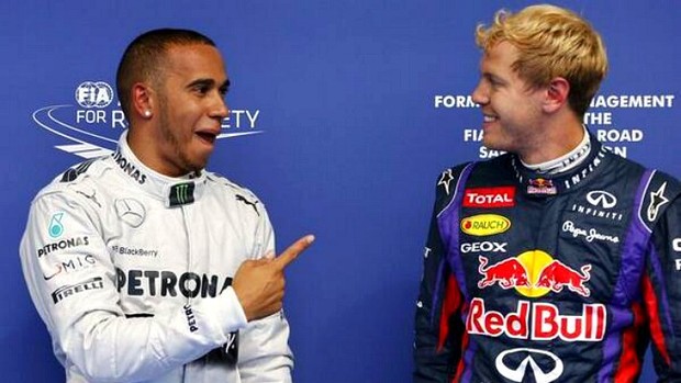 Lewis Hamilton e Sebastian Vettel após treino classificatório na Bélgica (Foto: Reprodução)