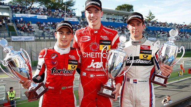 Pipo Derani Rafaelle Marciello Alexander Sims pódio Fórmula 3 Europeia (Foto: Stella-Maria Thomas / divulgação)