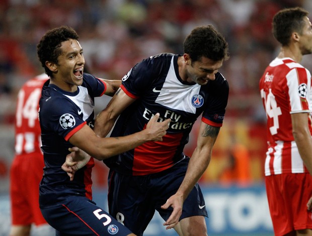 Marquinhos e Thiago Motta gol PSG (Foto: Reuters)