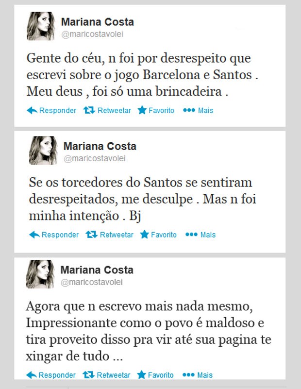 Mari Paraíba twitter jogo Santos (Foto: Reprodução / Twitter)