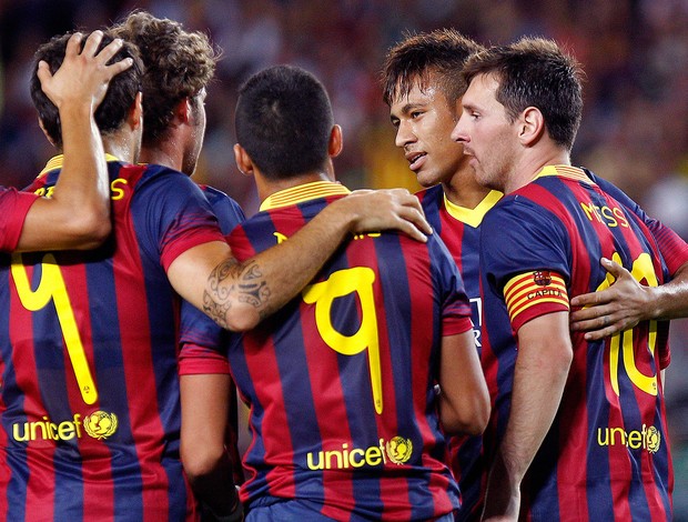 Neymar comemoração jogo Barcelona e Santos (Foto: AFP)