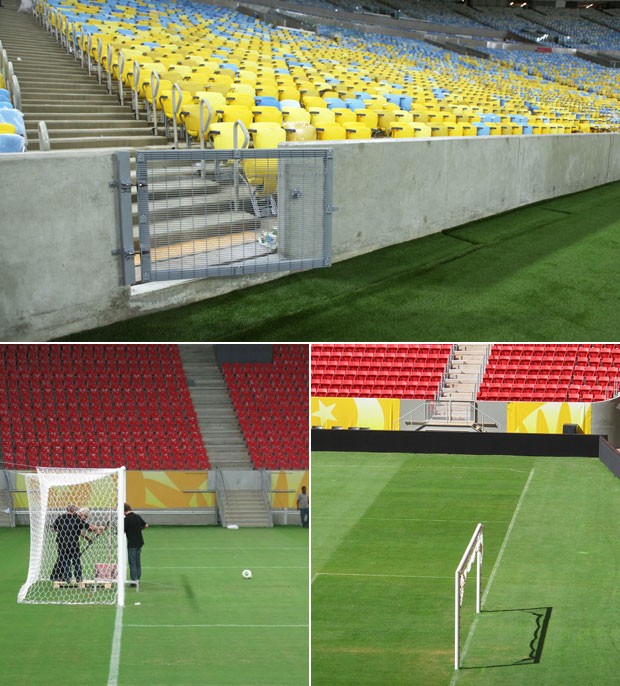 Montagem Estádios Maracanã Mané Garrincha Arena Pernambuco rampa campo (Foto: Editoria de Arte)