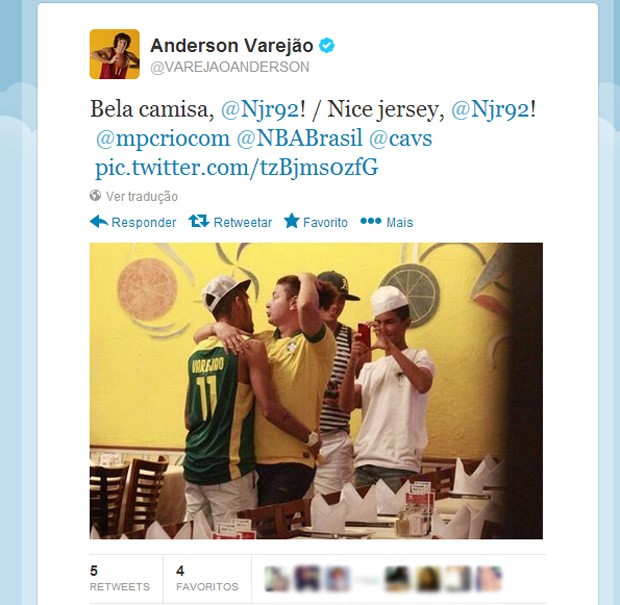 Anderson Varejão twitter camisa Neymar  (Foto: Reprodução / Twitter)