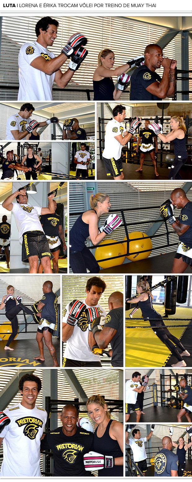 Mosaico Lorena e Erika lutando muay thai (Foto: Editoria de Arte / Globoesporte.com)