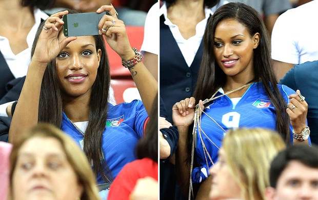 namorada Balotelli assistindo jogo Itália Japão (Foto: AP)