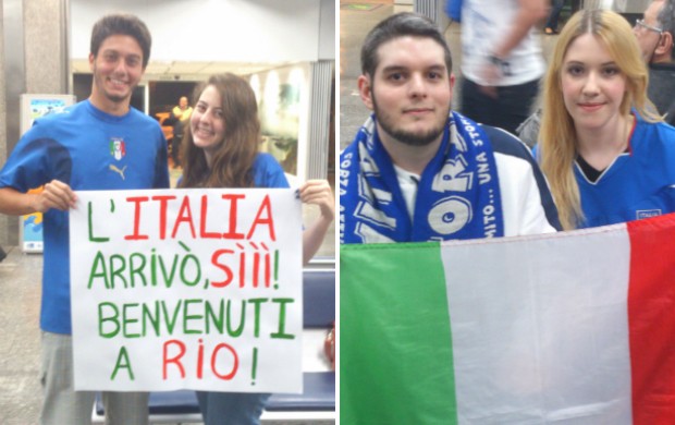 Torcida da Itália no aeroporto (Foto: Montagem sobre fotos de Felippe Costa)