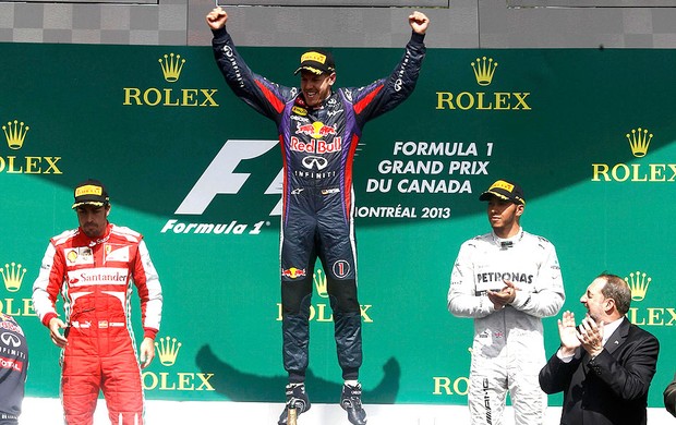 sebastian vettel RBR fernando alonso ferrari lewis hamilton mercedes pódio gp do Canadá (Foto: Agência Reuters)