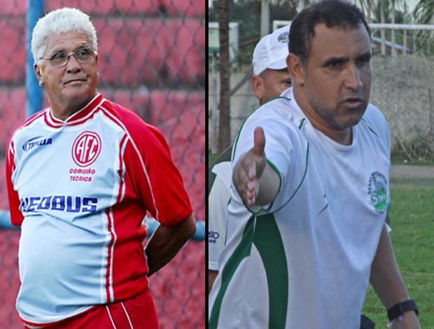 Paulo Henrique, técnido do America-TR, encara o filho, Paulo Henrique Filho, técnico do Serra Macaense (Foto: Divulgação)