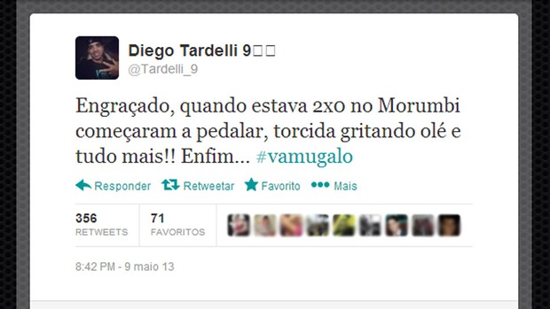 Diego Tardelli twitter jogo São Paulo (Foto: Reprodução / Twitter)