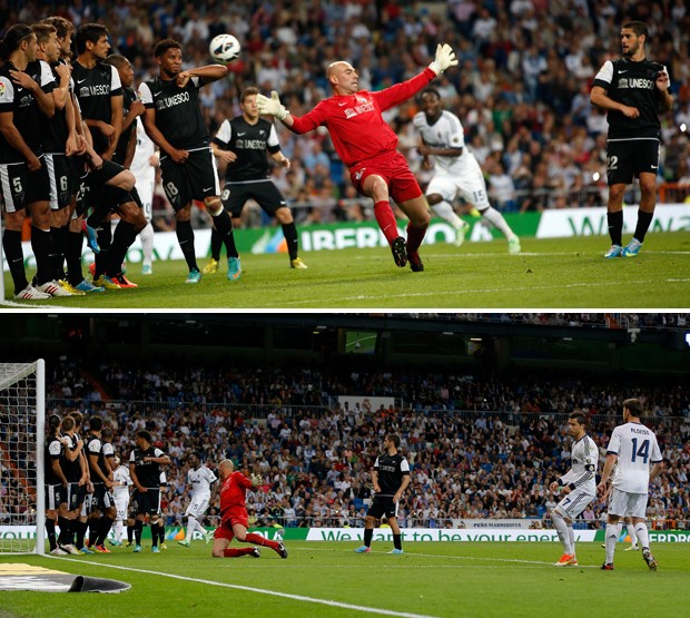 Montagem Gol Cristiano Ronaldo Real Madrid x Málaga (Foto: Reuters e AP)