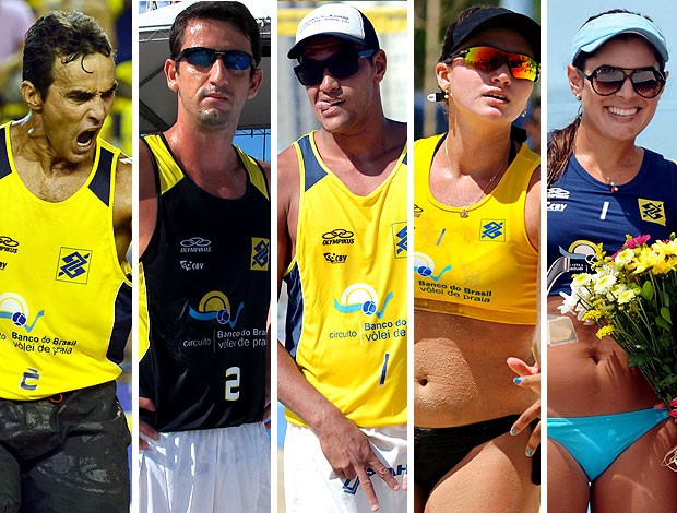 MONTAGEM - Vôlei de praia  Franco, Pedro Cunha, Ferramenta,Júlia Schmidt e Shaylyn (Foto: CBV)