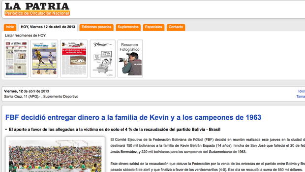 La Patria, jornal boliviano, Kevin Spada (Foto: Reprodução internet)