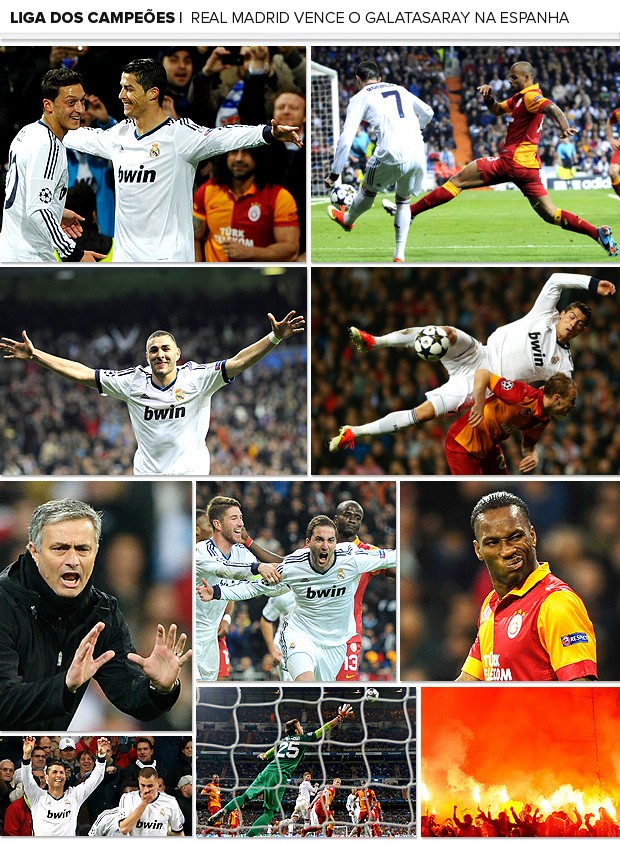 Mosaico Real Madrid Galatsaray Liga dos Campeões (Foto: Editoria de Arte / Globoesporte.com)