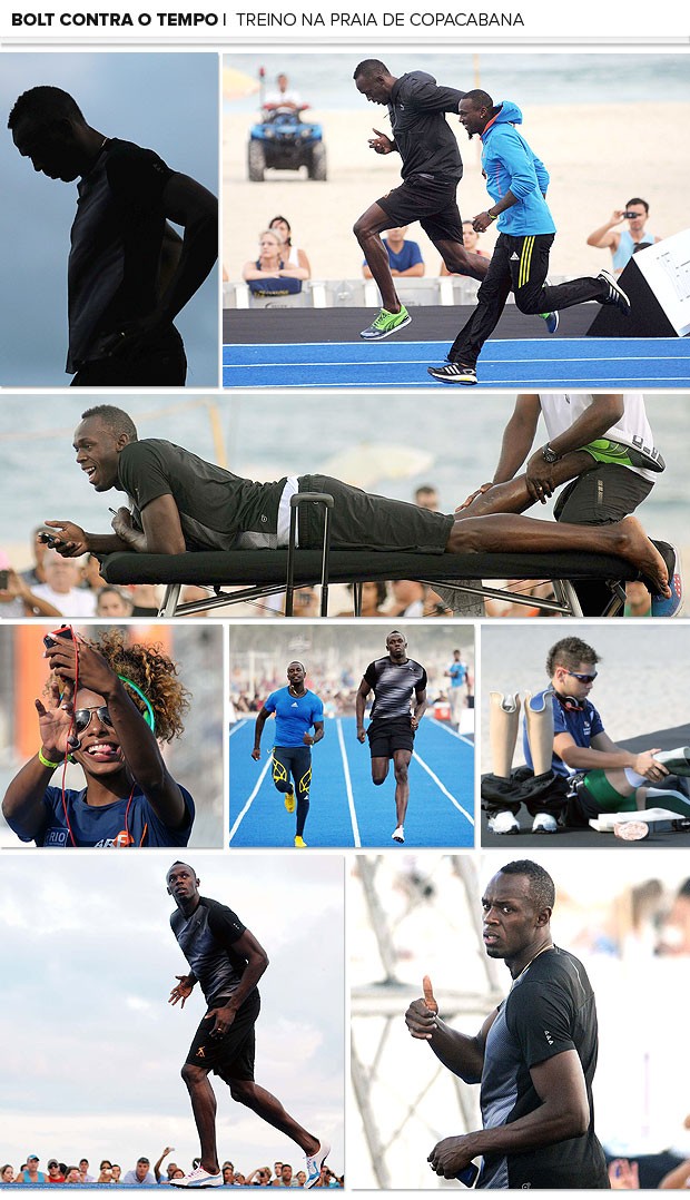 mosaico Bolt treino Copacabana (Foto: Editoria de Arte / Globoesporte.com)