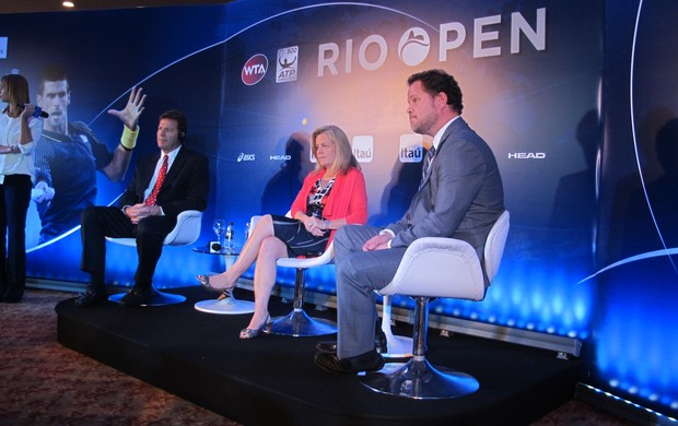 Lançamento Rio Open tênis - Mark Young, Stacey Allaster e André Silva (Foto: Matheus Tibúrcio / Globoesporte.com)