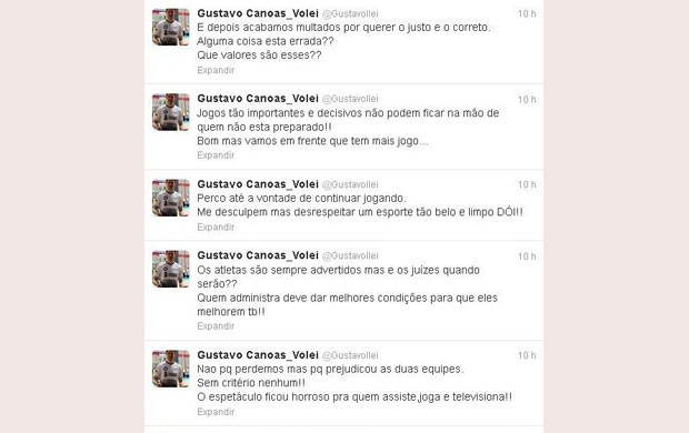 Gustavo vôlei Canoas Superliga reclamação arbitragem Twitterq (Foto: Reprodução)