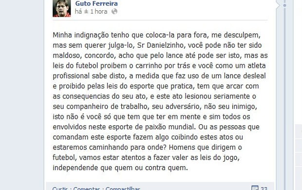 Guto Ferreira, técnico da Ponte, se manifesta em rede social (Foto: Reprodução / Facebook)