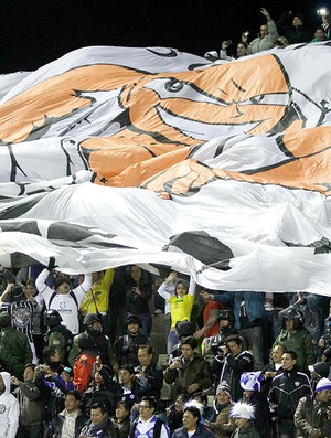 torcida do Corinthians no jogo com o San José na Bolívia (Foto: AP)