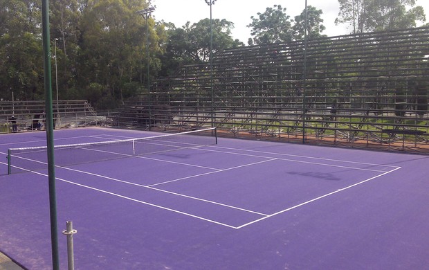 Quadra principal do Brasil Tennis Cup em Florianópolis está pronta para as partidas (Foto: Rodrigo Martins / divulgação BTC)