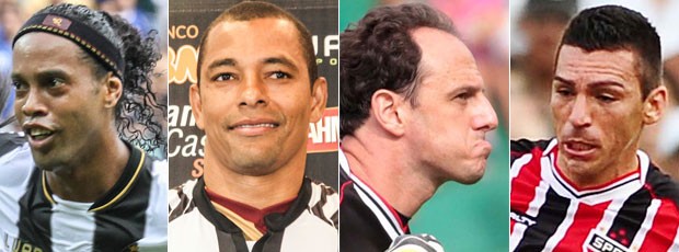 Montagem: Atlético-MG x São Paulo - Ronaldinho Gaúcho, Gilberto Silva, Rogério Ceni e Lúcio (Foto: Editoria de arte/Globoesporte.com)