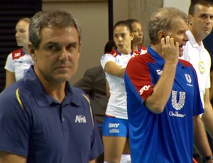 Zé Roberto e Bernardinho, no encontro durante partida entre Campinas e Rio de Janeiro (Foto: Carlos Velardi / EPTV)