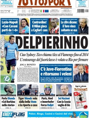 Capa do Tuttosport com Del Piero no Flamengo (Foto: Reprodução)