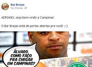 Cervejaria de Campinas se anima com a possibilidade de Adriano defender o Guarani (Foto: Reprodução Facebook)