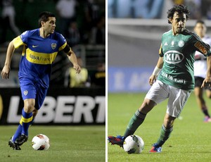 MONTAGEM - Riquelme boca juniors valdívia palmeiras (Foto: Editoria de Arte / Globoesporte.com)