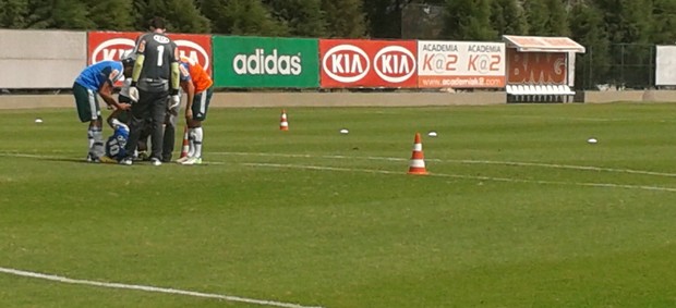 Valdivia sofre pancada no treino do Palmeiras (Foto: Gustavo Serbonchini/Globoesporte.com)