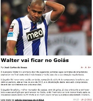 Walter, no jornal A Bola (Foto: Reprodução)