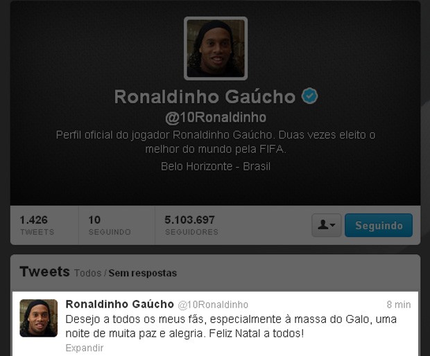 Ronaldinho Gaúcho twitter (Foto: Reprodução / Twitter)