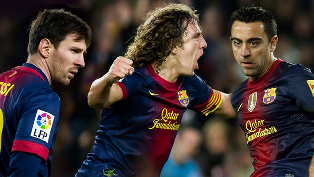 Xavi, Puyol e Messi renovam seus contratos com o Barça (Foto: Reprodução / Site oficial do Barcelona)