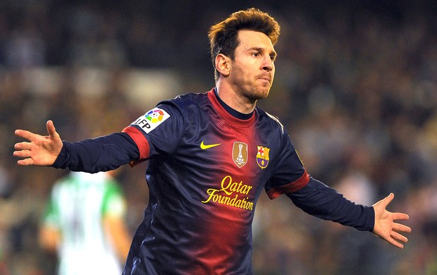 Messi comemora gol do Barcelona contra o Betis (Foto: AFP)