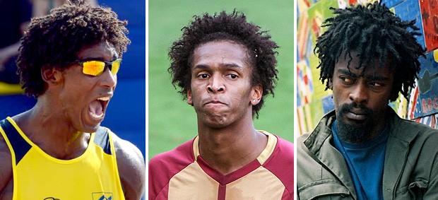 Thiago cabelo vôlei de praia Jô e Seu Jorge (Foto: Editoria de Arte / Globoesporte.com)